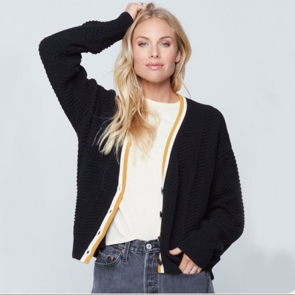 Knot Sisters Black Romy Oversized Varsity Cardigan Sweater Sz L